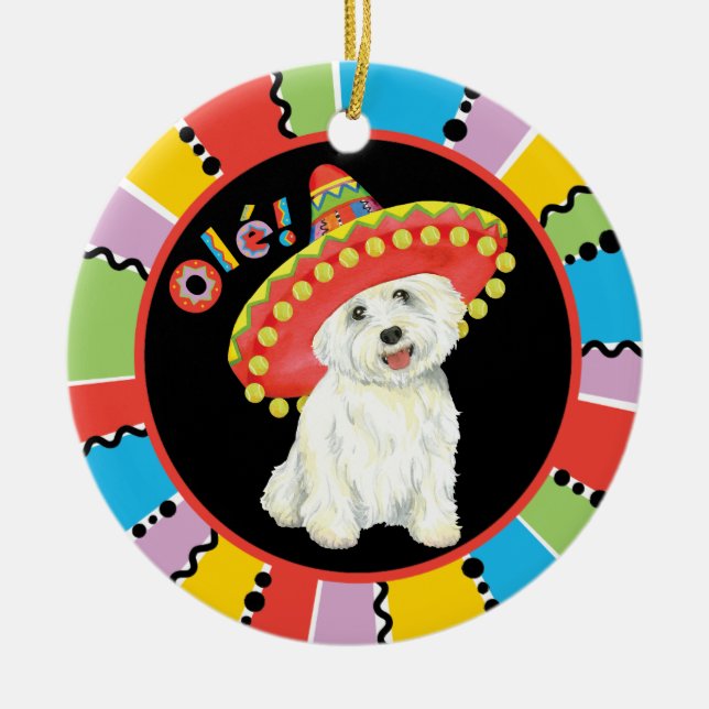 Fiesta Westie Ceramic Tree Decoration (Front)