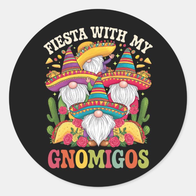Fiesta With My Gnomigos Gnome Cinco De Mayo Classic Round Sticker (Front)