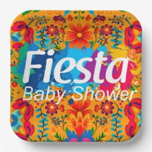 Fiesta Yellow Colourful Floral Neutral Baby Shower Paper Plate