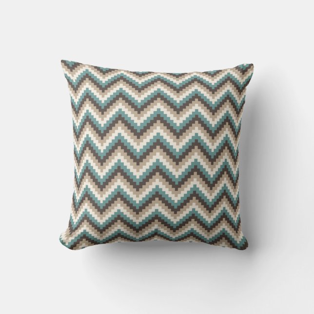 Fiesta Zigzag Chevron Pattern Taupe and Teal Cushion (Front)