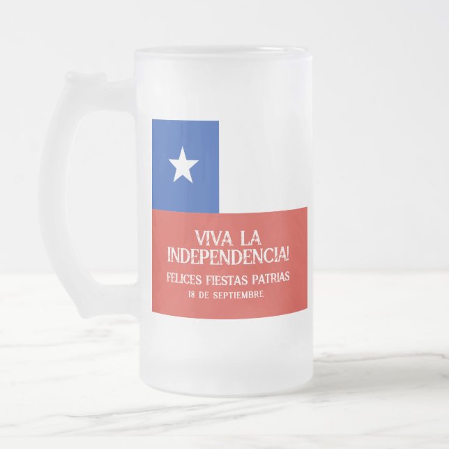 Fiestas Patrias Independence Day Chile Flag Frosted Glass Beer Mug (Left)