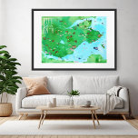 Fife Coastal Path Illustrated Map Watercolor Art Poster<br><div class="desc">Check out this cool illustrated map of the Fife Coastal Path in Scotland. You can walk this wonderful path stopping through towns and passing through green countryside. Stop along the way to watch the boats go by or see one of the many rainbows. Have you walked this path? Be sure...</div>