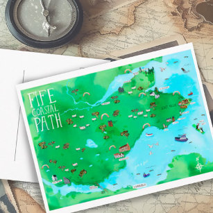 Fife Coastal Path Scotland Illustrated Map Postcard