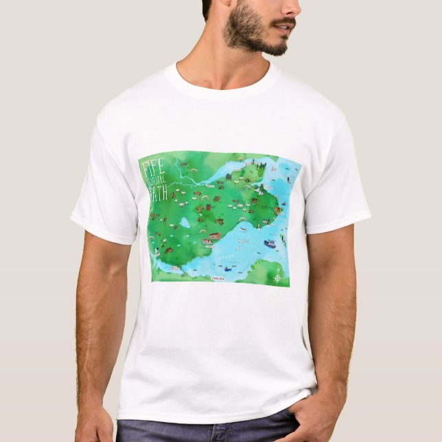 Fife Coastal Path Scotland Watercolor Map Art T-Shirt (Front)