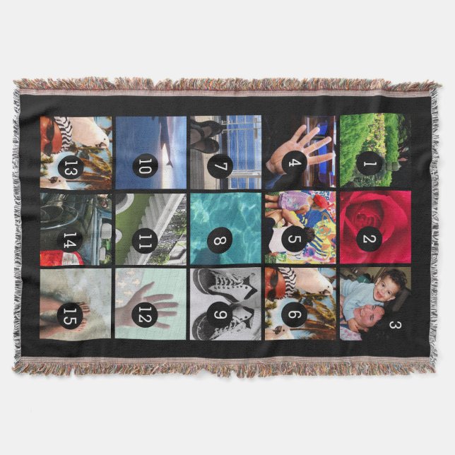 Fifteen of Your Photos Black Your Own Original Throw Blanket (Front)