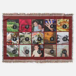Fifteen of Your Photos Burgundy Your Own Original Throw Blanket