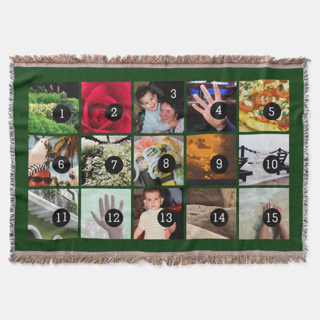 Fifteen of Your Photos Green Your Own Original Throw Blanket (Front)