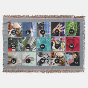 Fifteen of Your Photos Grey Make Your Own Original Throw Blanket