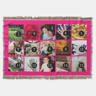 Fifteen of Your Photos Hot Pink Your Own Original Throw Blanket