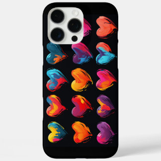Fifteen painted hearts on a black background iPhone 16 pro max case