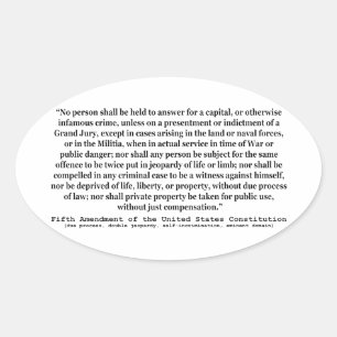 Fifth Amendment to the United States Constitution Oval Sticker