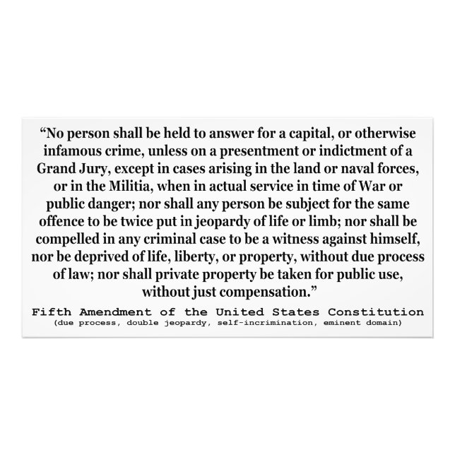 Fifth Amendment to the United States Constitution Photo Print (Front)
