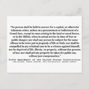 Fifth Amendment to the United States Constitution Postcard
