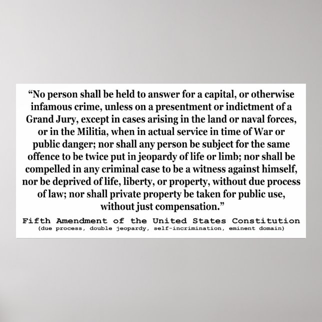Fifth Amendment to the United States Constitution Poster (Front)