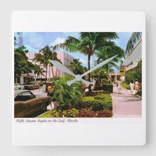 Fifth Ave. Shopping, Naples, Florida Vintage Square Wall Clock