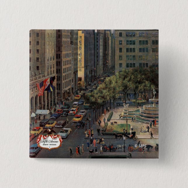 Fifth Avenue by John Falter 15 Cm Square Badge (Front)