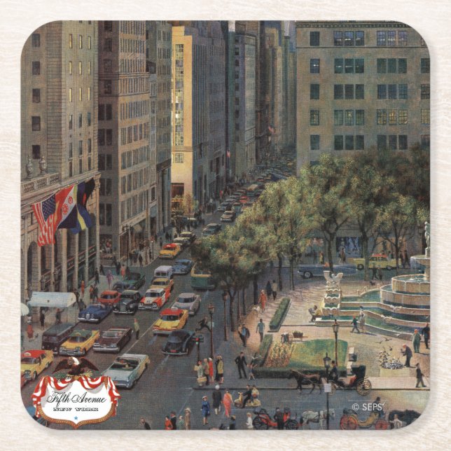 Fifth Avenue by John Falter Square Paper Coaster (Front)