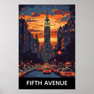 Fifth Avenue New York USA Art Vintage Travel Poster