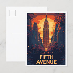 Fifth Avenue NYC USA Vintage Illustration Travel Postcard