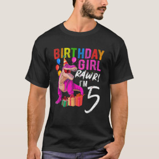 Fifth Birthday 5 Year Pink Dinosaur TRex 5th Birth T-Shirt