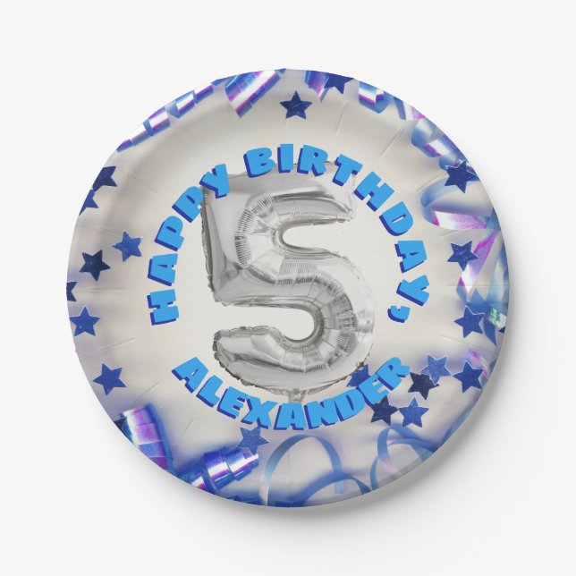 Fifth Birthday Boys Five Years Old Party Paper Plate (Front)