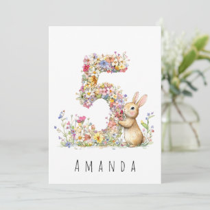 Fifth Birthday Floral 5 & Bunny Card