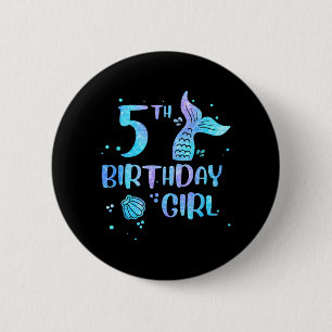 Fifth Birthday Girl Mermaid 5th Toddlers Back to 6 Cm Round Badge