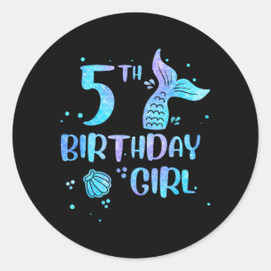Fifth Birthday Girl Mermaid 5th Toddlers Back to Classic Round Sticker