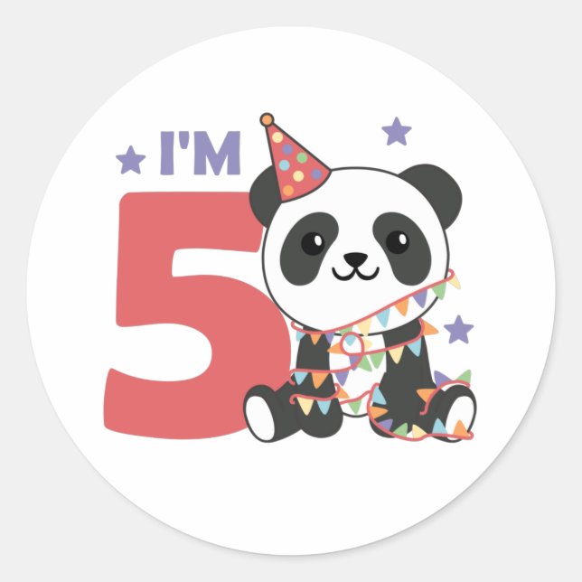 Fifth Birthday Panda For Kids 5 Years Classic Roun Classic Round Sticker (Front)