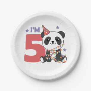 Fifth Birthday Panda For Kids 5 Years Paper Plates