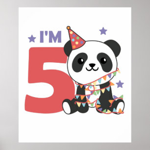 Fifth Birthday Panda For Kids 5 Years Poster