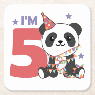 Fifth Birthday Panda For Kids 5 Years Square Paper Square Paper Coaster