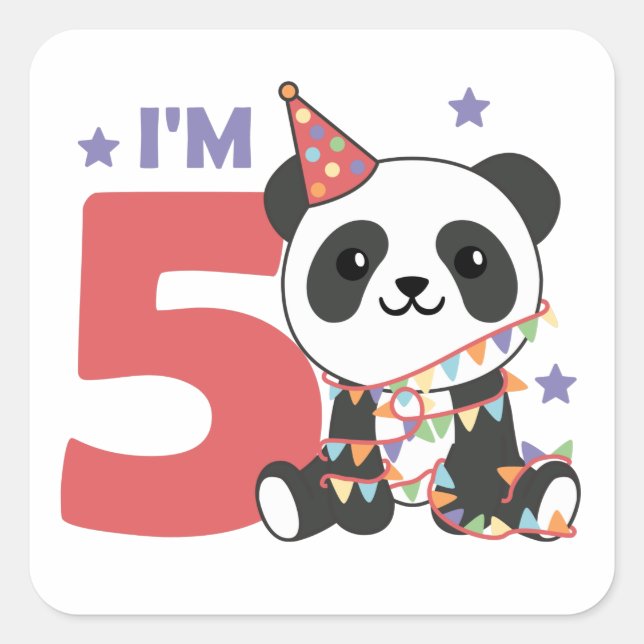 Fifth Birthday Panda For Kids 5 Years Square Stick Sticker (Front)