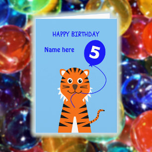 Fifth birthday tiger add name blue card