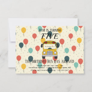 Fifth Birthday Yellow Bus, Balloons Invitation