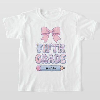 Fifth Grade Coquette Bow Girl Custom Name T-Shirt