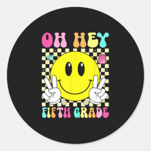 Fifth grade retro smile face back to school first classic round sticker