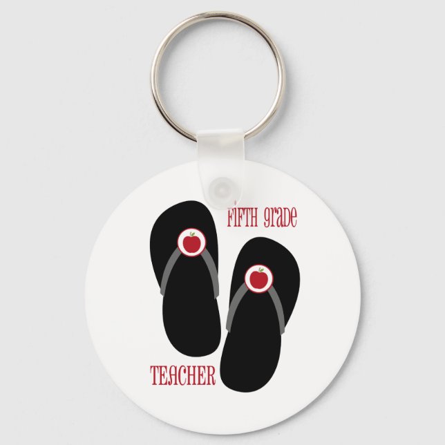 Fifth Grade Teacher Red Apple Flip Flops Key Ring (Front)
