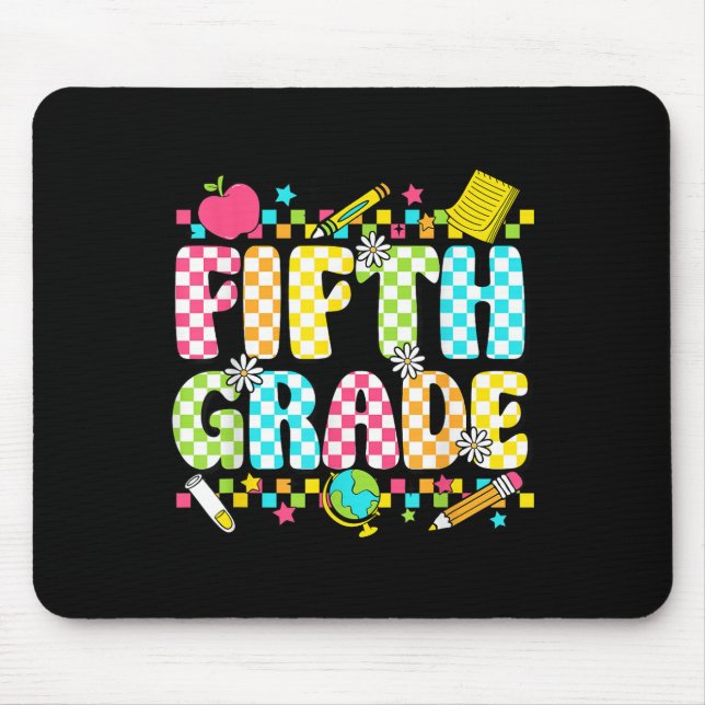 Fifth Grade Teacher Student Groovy Chequered Back  Mouse Mat (Front)