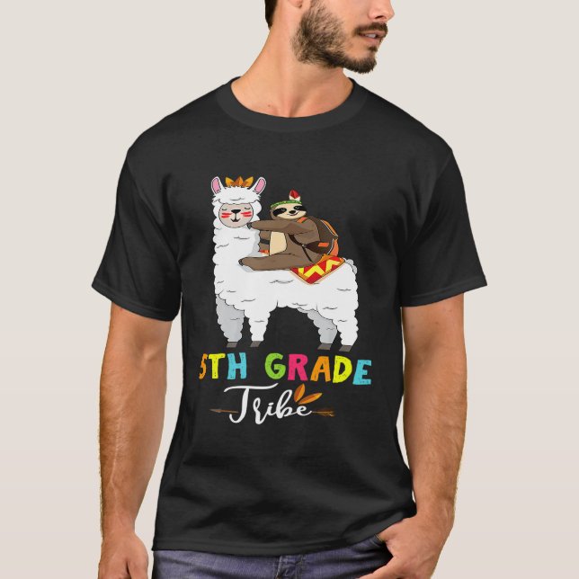 Fifth Grade Tribe Sloth Riding Llama Back to Schoo T-Shirt (Front)