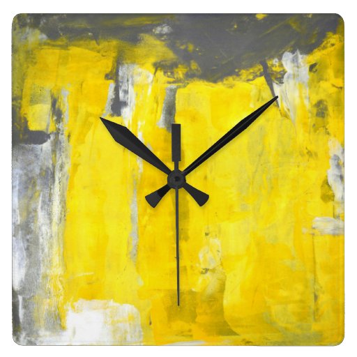 Image of 'Fifth' Grey and Yellow Abstract Art Square Wall Clock