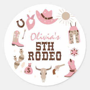 Fifth Rodeo Pink Western Cowboy 5th Birthday Classic Round Sticker