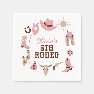 Fifth Rodeo Pink Western Cowboy 5th Birthday Napkin