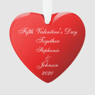 Fifth Valentine's Day Together Names Heart Red Ornament