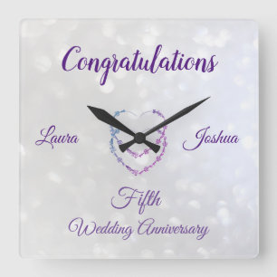 Fifth Wedding Anniversary Acrylic Wall Clock