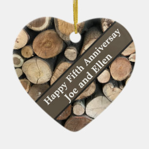 Fifth Wedding Anniversary Editable Ceramic Tree Decoration
