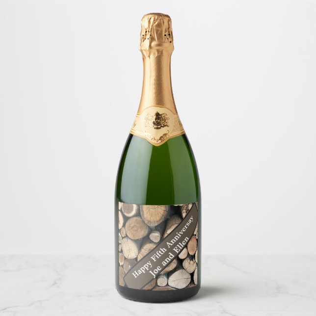 Fifth Wedding Anniversary Editable Sparkling Wine Label (Front)