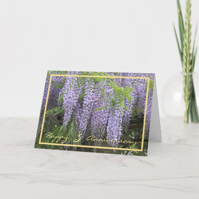 Fifth Wedding Anniversary Wishes Wisteria Flowers Card (Front)