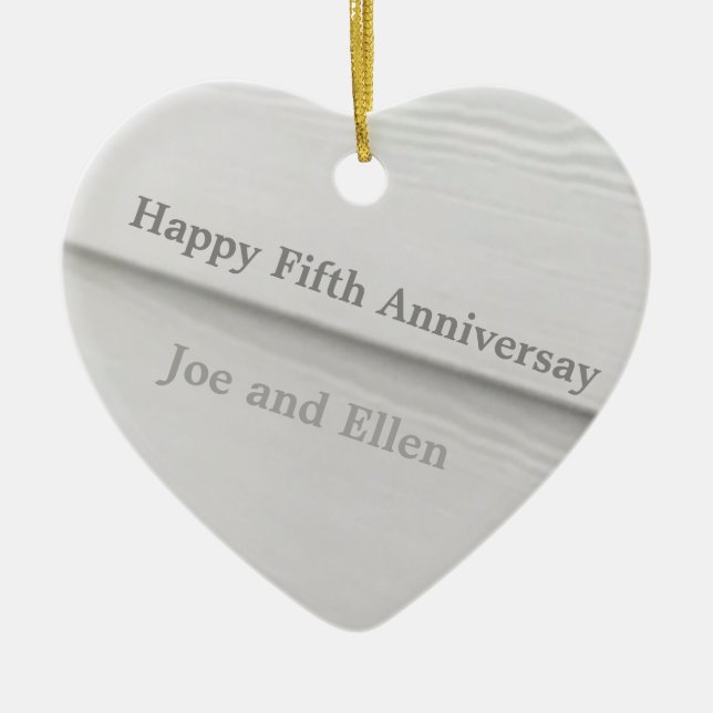 Fifth Wedding Anniversary wood Editable Ceramic Tree Decoration (Front)