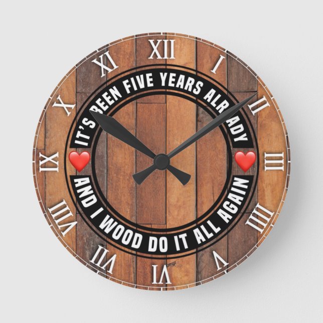 Fifth Wedding Anniversary Wood Wall Clock (Front)